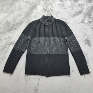 Express Sweater Men M Gray Color Block Mock Neck Full Zip Cardigan Office Preppy